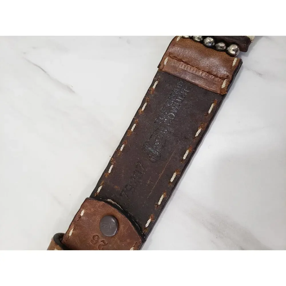 JUSTIN Belt 79207 Cowhide Western Bone‎ Silver Concho 90's Size 26” Vintage Boho